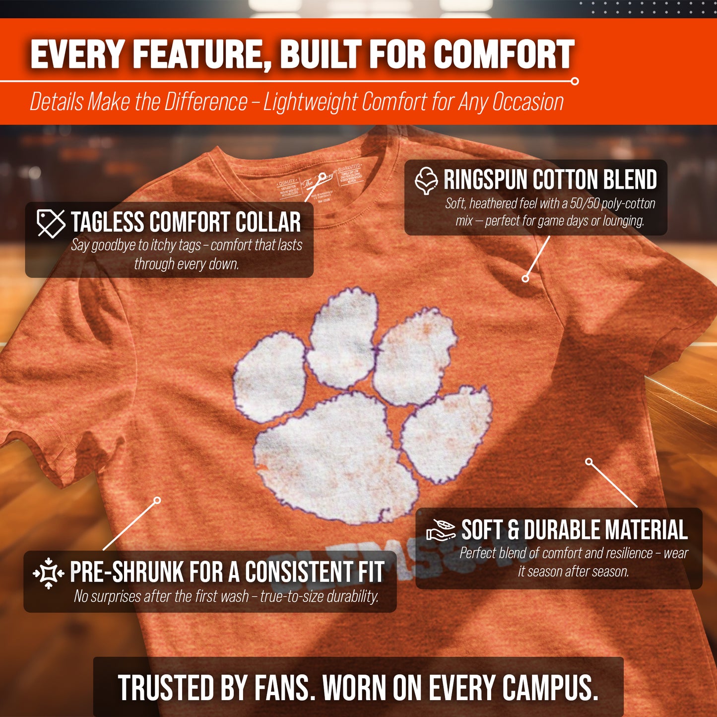 Clemson Tigers Adult MVP Heathered Cotton Blend T-Shirt - Orange