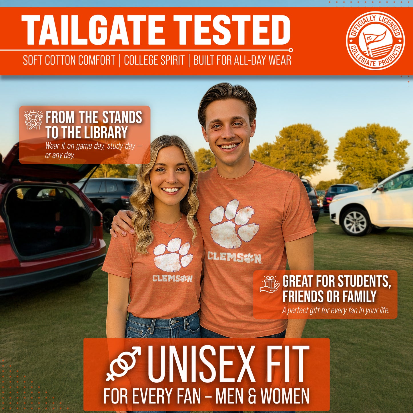 Clemson Tigers Adult MVP Heathered Cotton Blend T-Shirt - Orange