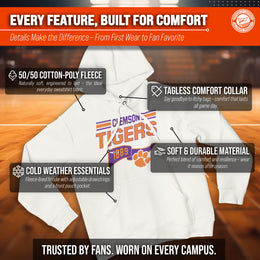 Clemson Tigers NCAA Adult Unisex Varsity Club Pennant Hooded Fleece Sweatshirt - Off White
