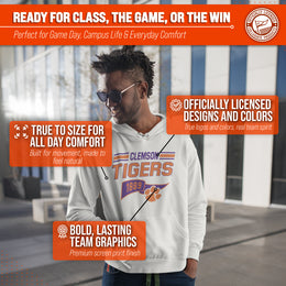 Clemson Tigers NCAA Adult Unisex Varsity Club Pennant Hooded Fleece Sweatshirt - Off White