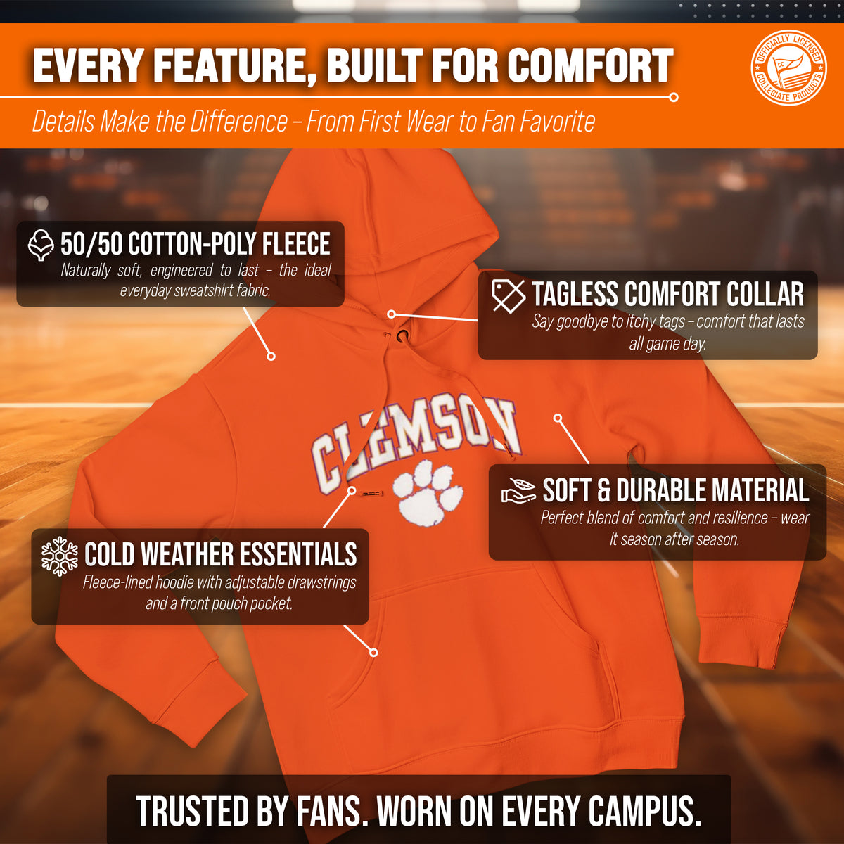 CLEM Arch & Logo Gameday Hoodie - Orange
