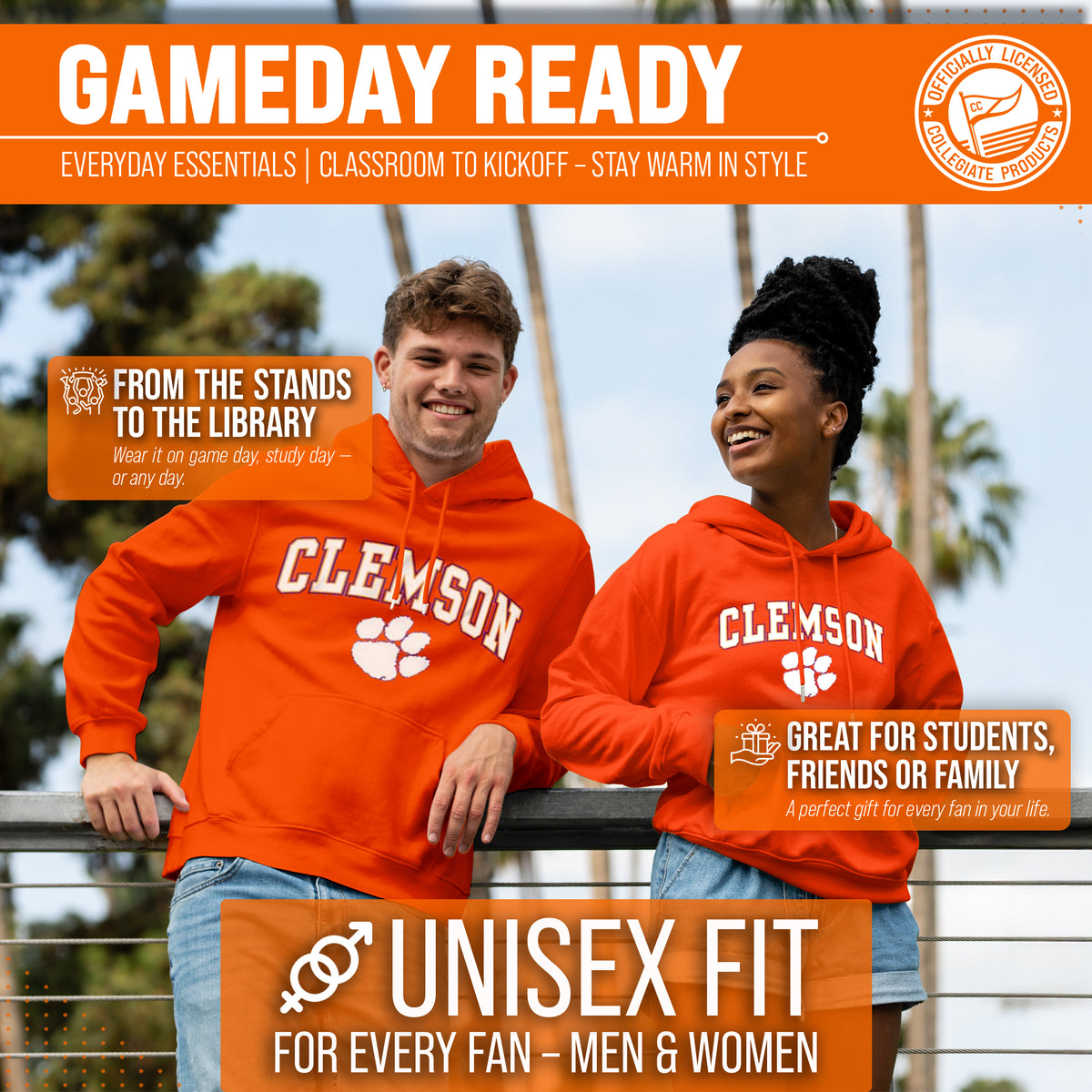CLEM Arch & Logo Gameday Hoodie - Orange