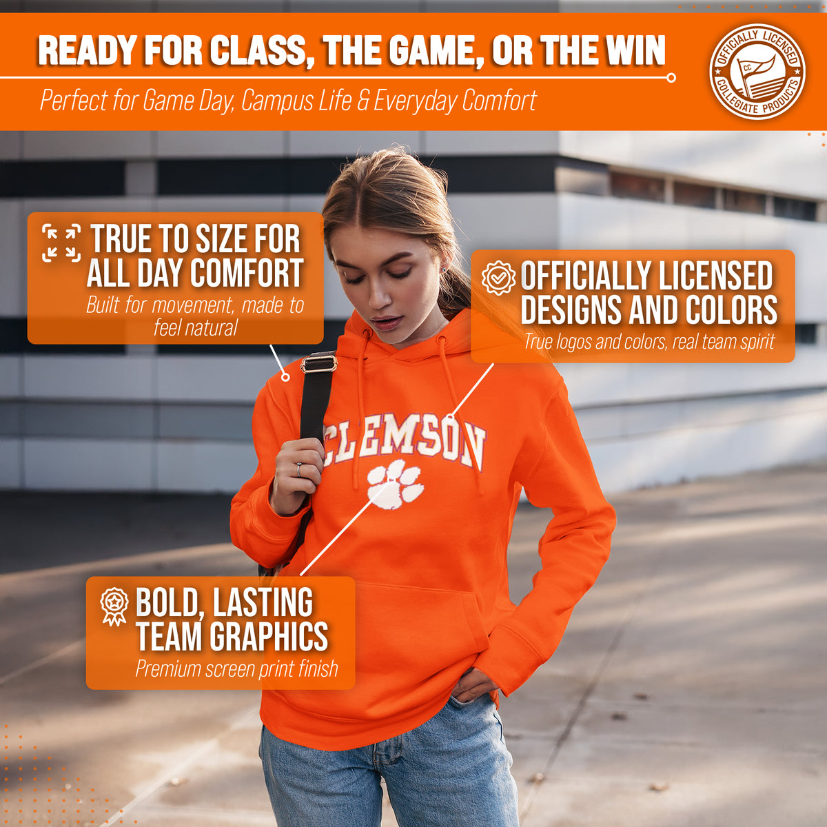 CLEM Arch & Logo Gameday Hoodie - Orange