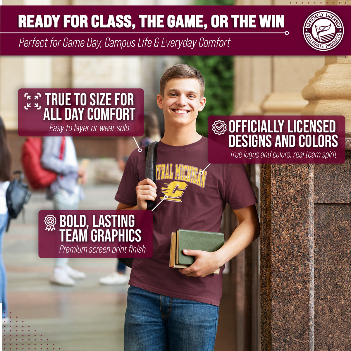 Central Michigan Chippewas NCAA Adult Gameday Cotton T-Shirt - Maroon