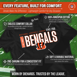 Cincinnati Bengals NFL Youth Modern Endzone Football T-Shirt Unisex Tag Free Comfortable - Black