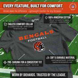 Cincinnati Bengals NFL Youth Football Helmet Tagless T-Shirt - Charcoal