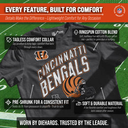 Cincinnati Bengals NFL Adult Distressed Helmet Tag-Less T-Shirt - Heather Charcoal