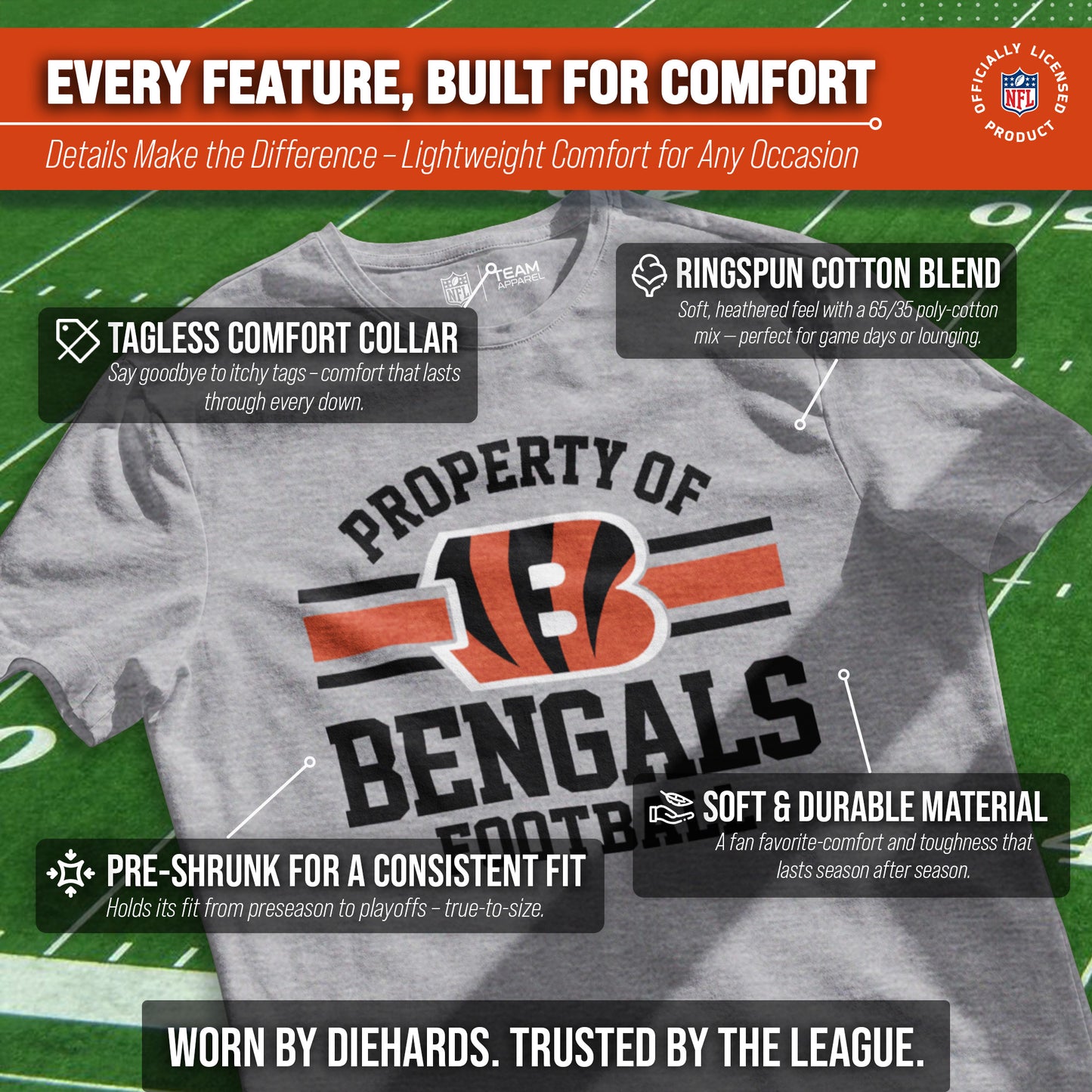 Cincinnati Bengals NFL Adult Property Of T-Shirt - Sport Gray