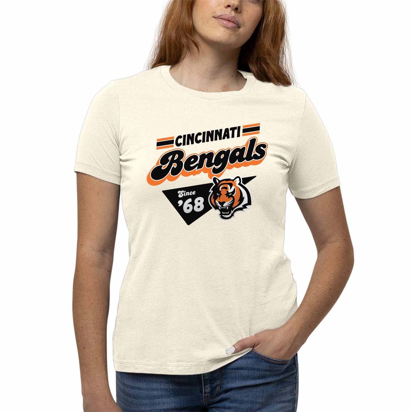 Cincinnati Bengals NFL Womens Vintage Charm Tag-Less Soft T-Shirt - Birch