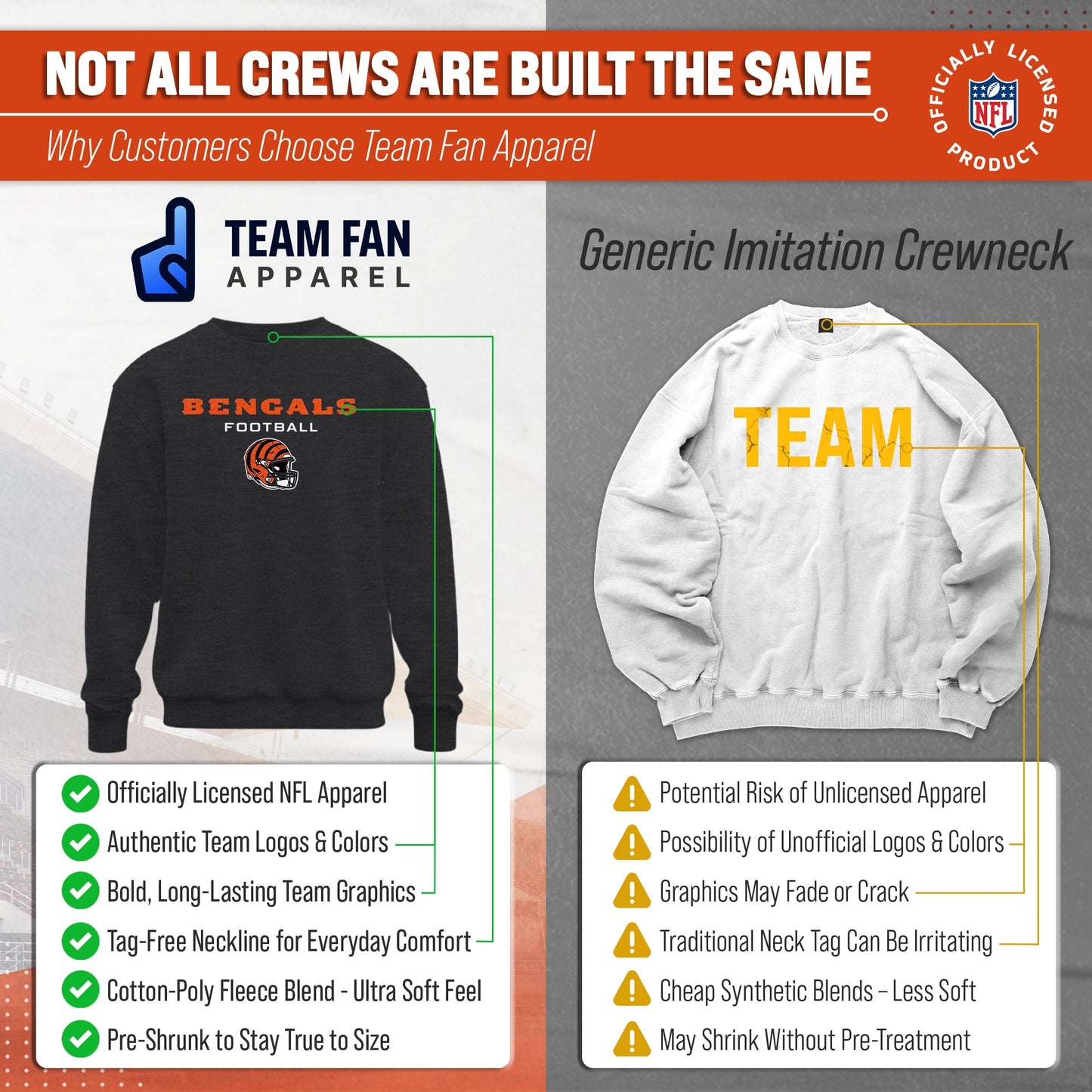 Cincinnati Bengals Adult NFL Football Helmet Heather Crewneck Sweatshirt - Charcoal