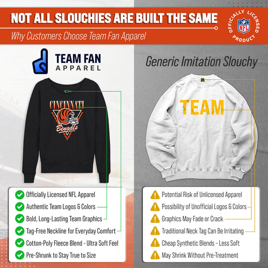 Cincinnati Bengals NFL Womens Retro Triangle French Terry Slouchy Top- Raglan Sleeves - Heather Charcoal