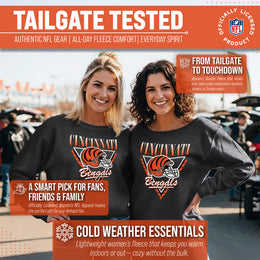 Cincinnati Bengals NFL Womens Retro Triangle French Terry Slouchy Top- Raglan Sleeves - Heather Charcoal
