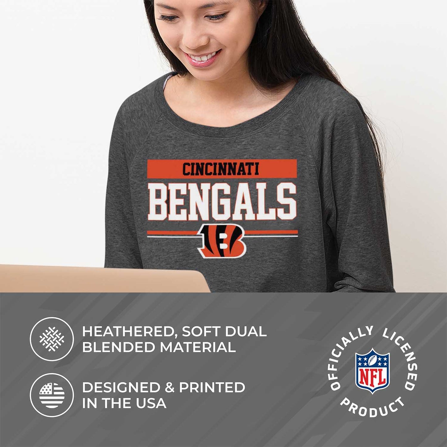 Cincinnati Bengals NFL Womens Team Block French Terry Slouchy Top - Charcoal