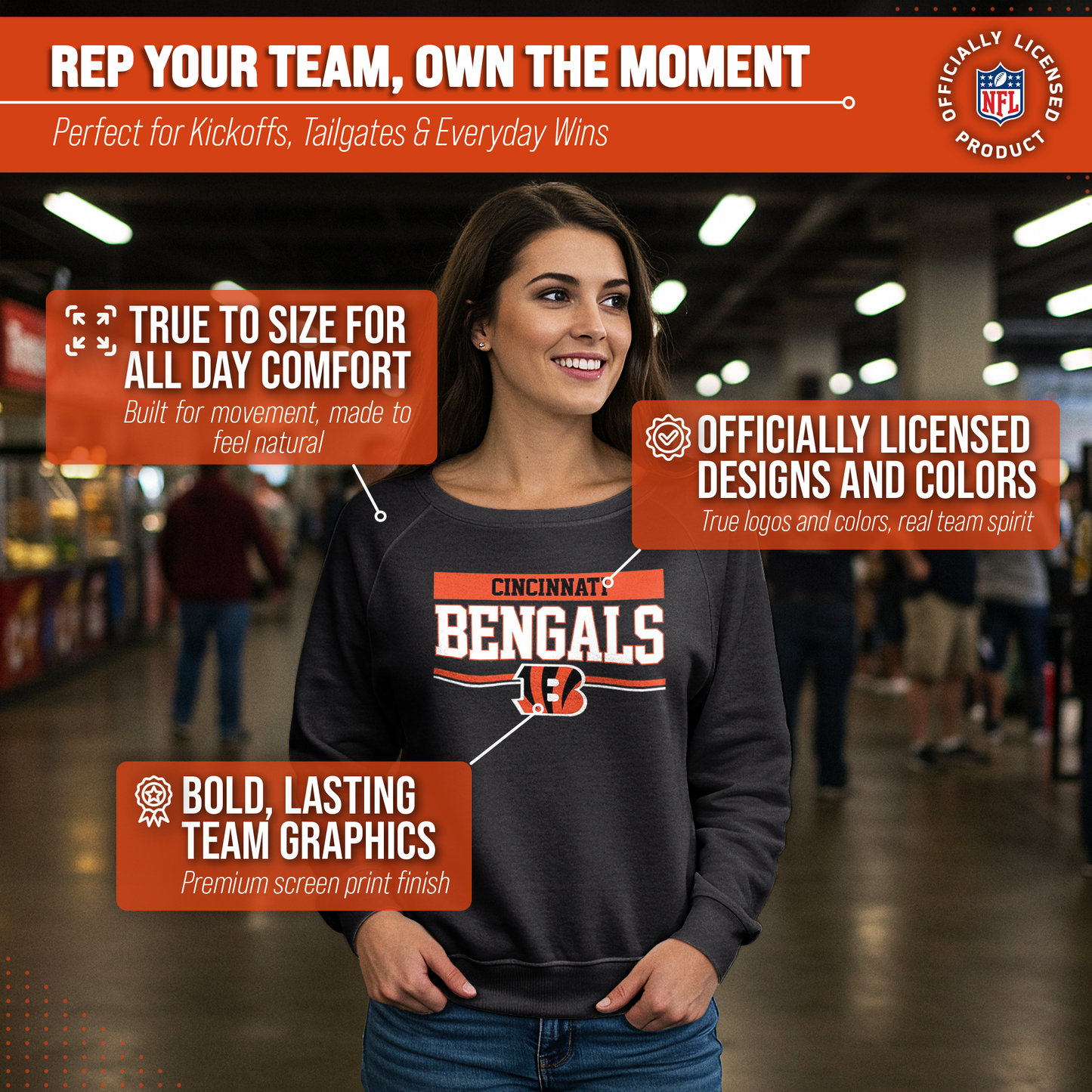 Cincinnati Bengals NFL Womens Team Block French Terry Slouchy Top - Charcoal