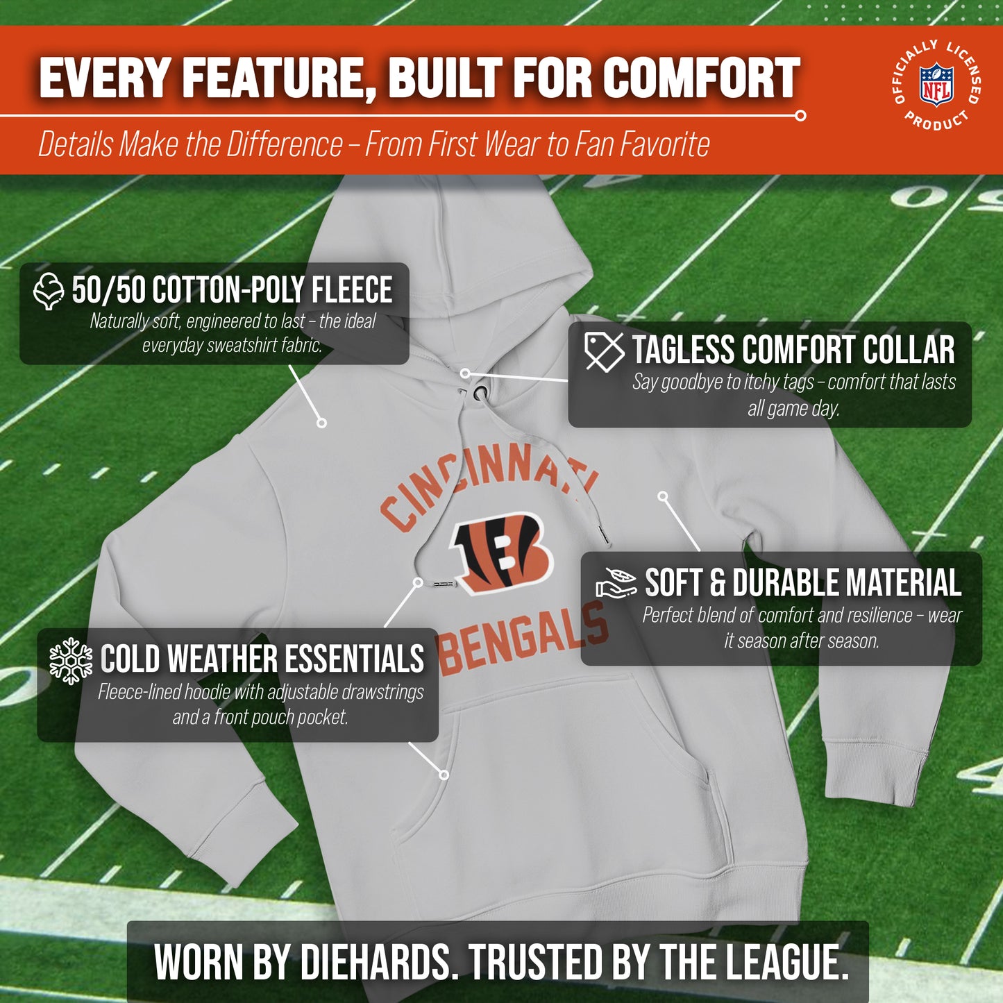 Cincinnati Bengals Team Fan Apparel NFL  Gameday Hoodie - Sport Gray