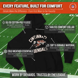 Cincinnati Bengals NFL Adult Unisex Retro Gameday Ultra Soft Fleece Hooded Sweatshirt - Black