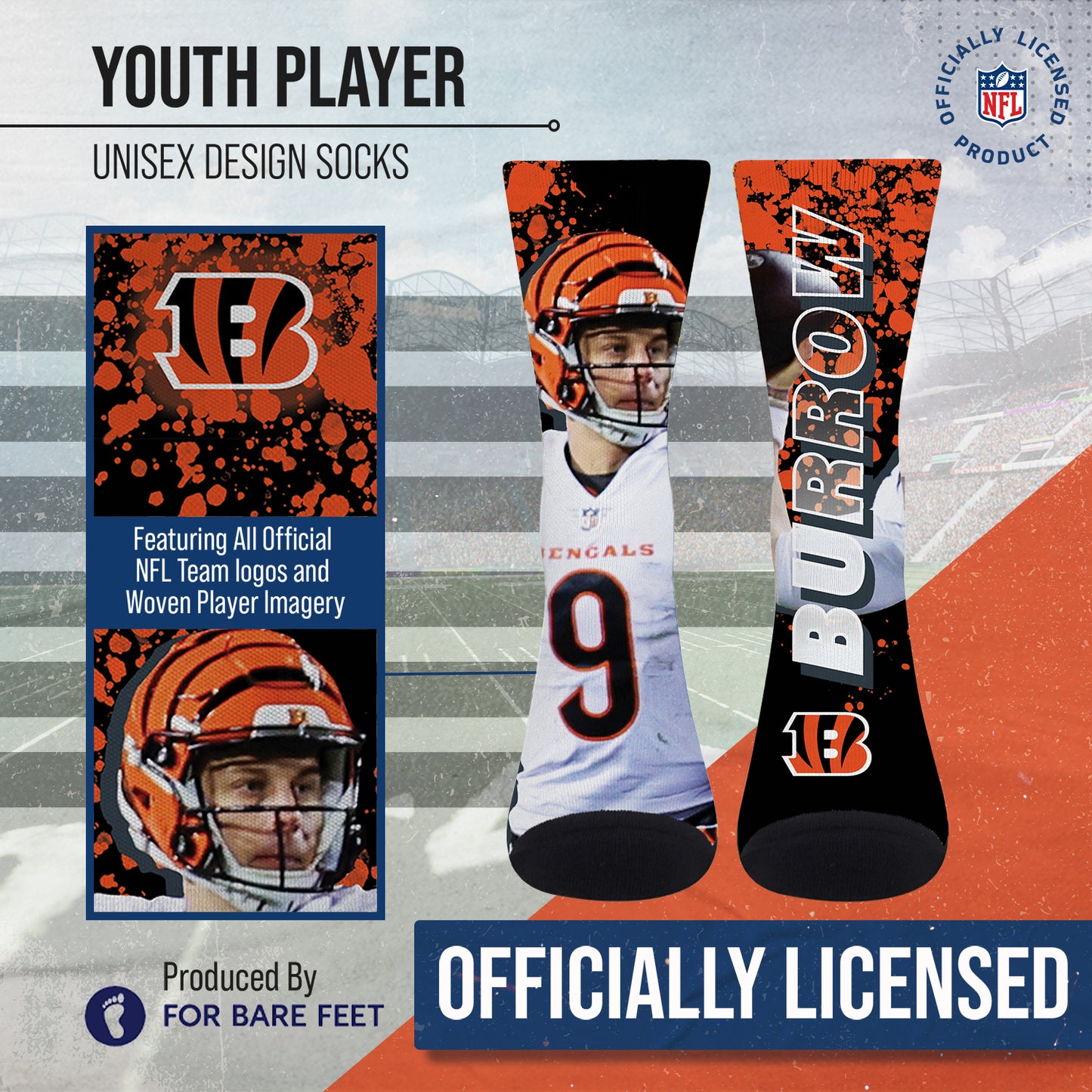 Cincinnati Bengals NFL Adult Player Stripe Sock - Black #9