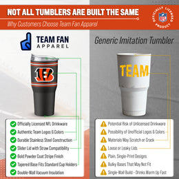 Cincinnati Bengals  30 oz Stripe Powder Coat Tumbler | NFL Stainless - Black