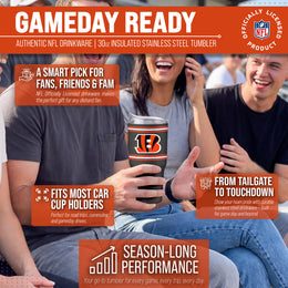 Cincinnati Bengals  30 oz Stripe Powder Coat Tumbler | NFL Stainless - Black