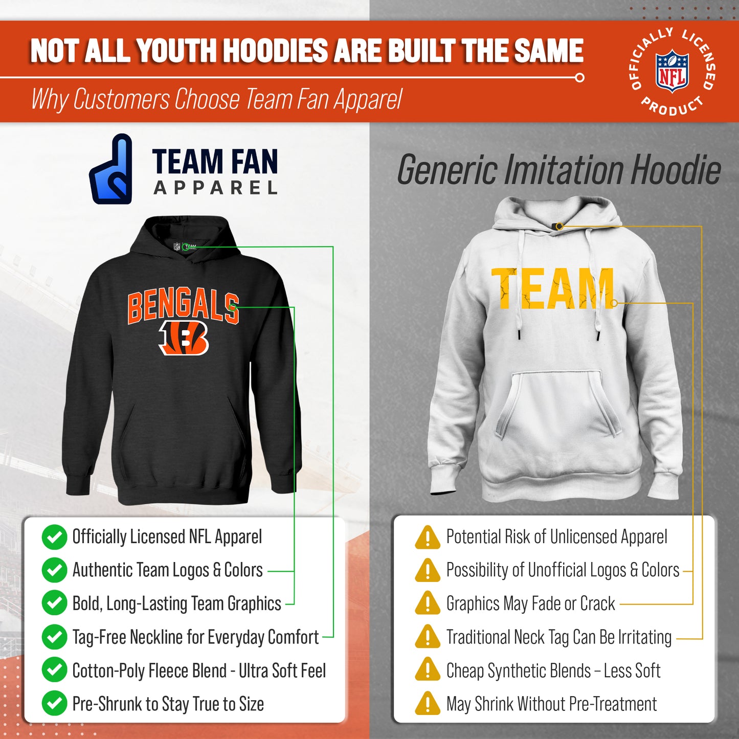 Cincinnati Bengals NFL Youth Home Team Hoodie- Kids Hooded Sweatshirt - Black