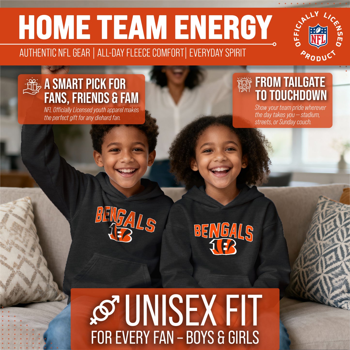 Cincinnati Bengals NFL Youth Home Team Hoodie- Kids Hooded Sweatshirt - Black