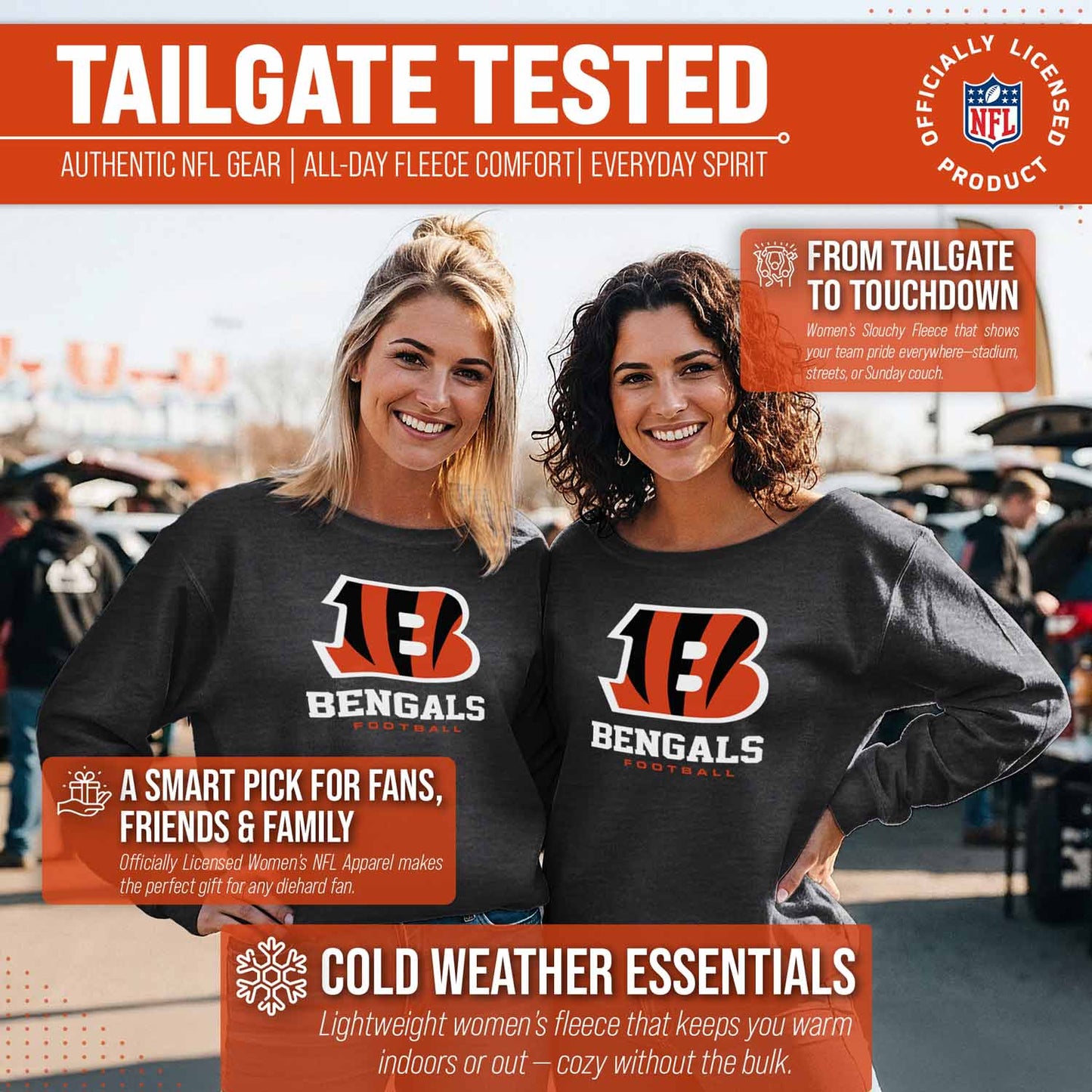 Cincinnati Bengals NFL Womens Ultimate Fan French Terry Slouchy Top- Raglan Sleeves - Charcoal