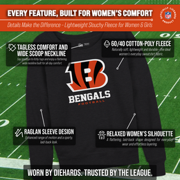 Cincinnati Bengals NFL Womens Ultimate Fan French Terry Slouchy Top- Raglan Sleeves - Charcoal