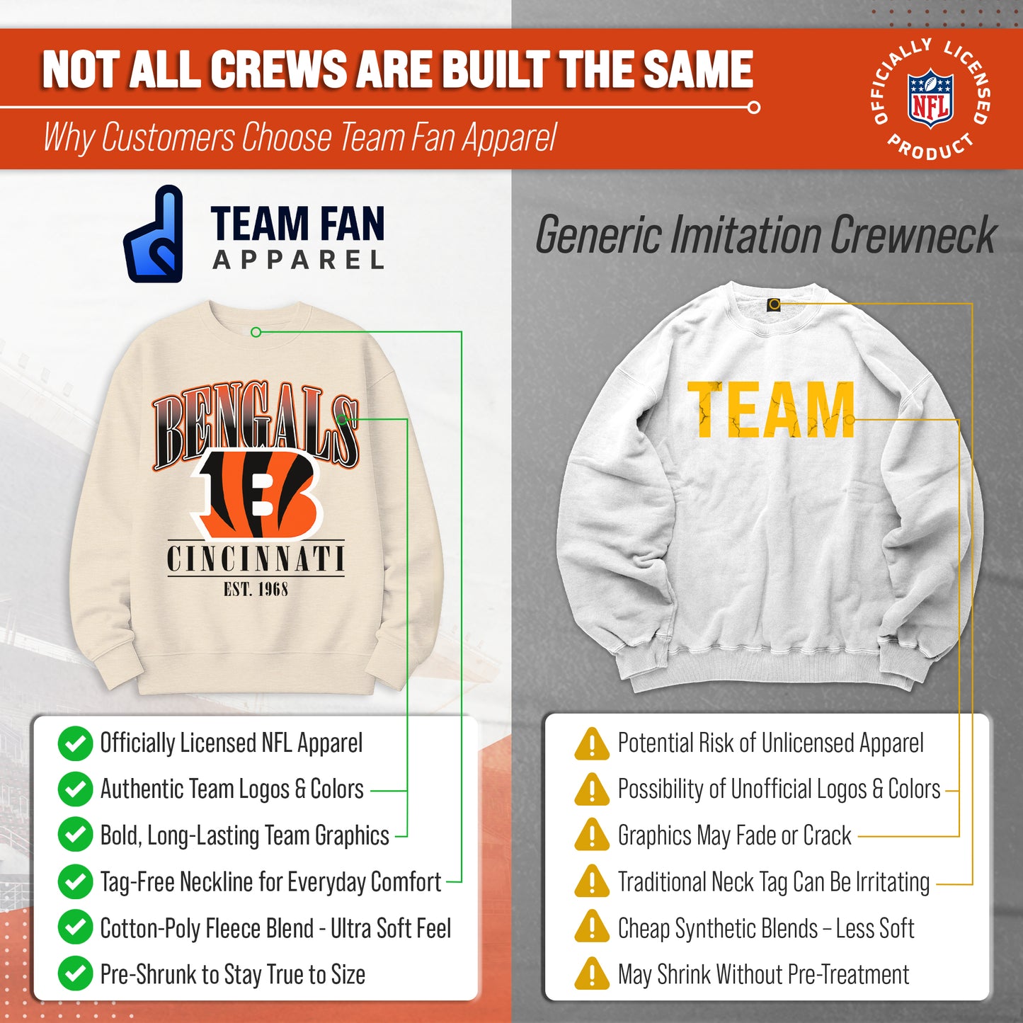 Cincinnati Bengals Womens NFL Starstruck Crewneck Pullover - Cream