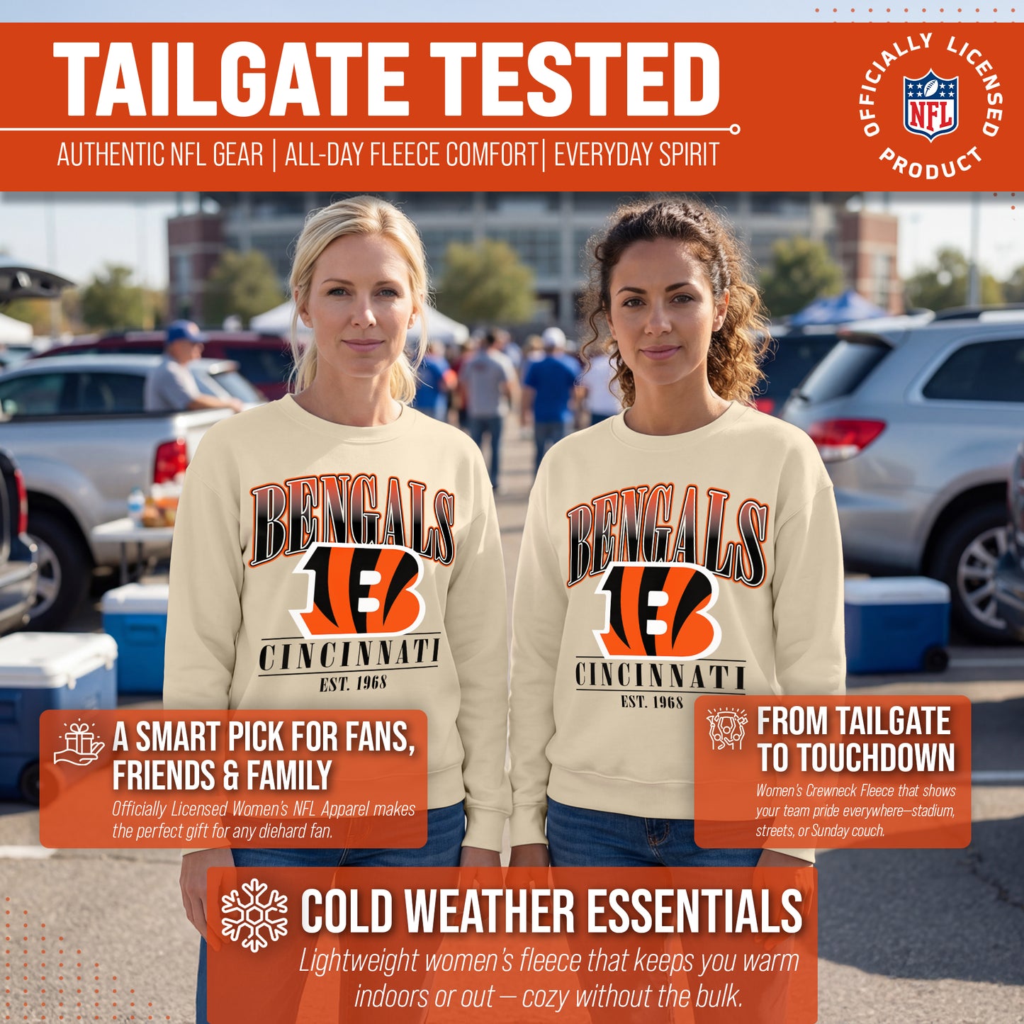 Cincinnati Bengals Womens NFL Starstruck Crewneck Pullover - Cream