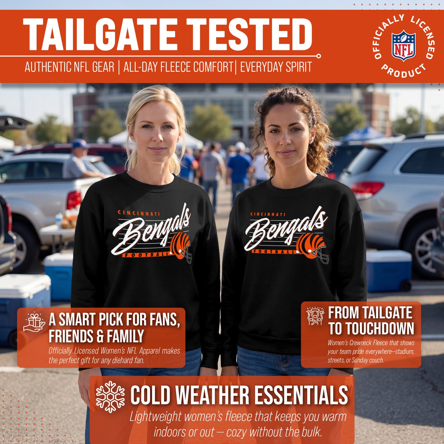 Cincinnati Bengals Womens NFL Scrimmage Line Crewneck Pullover - Black