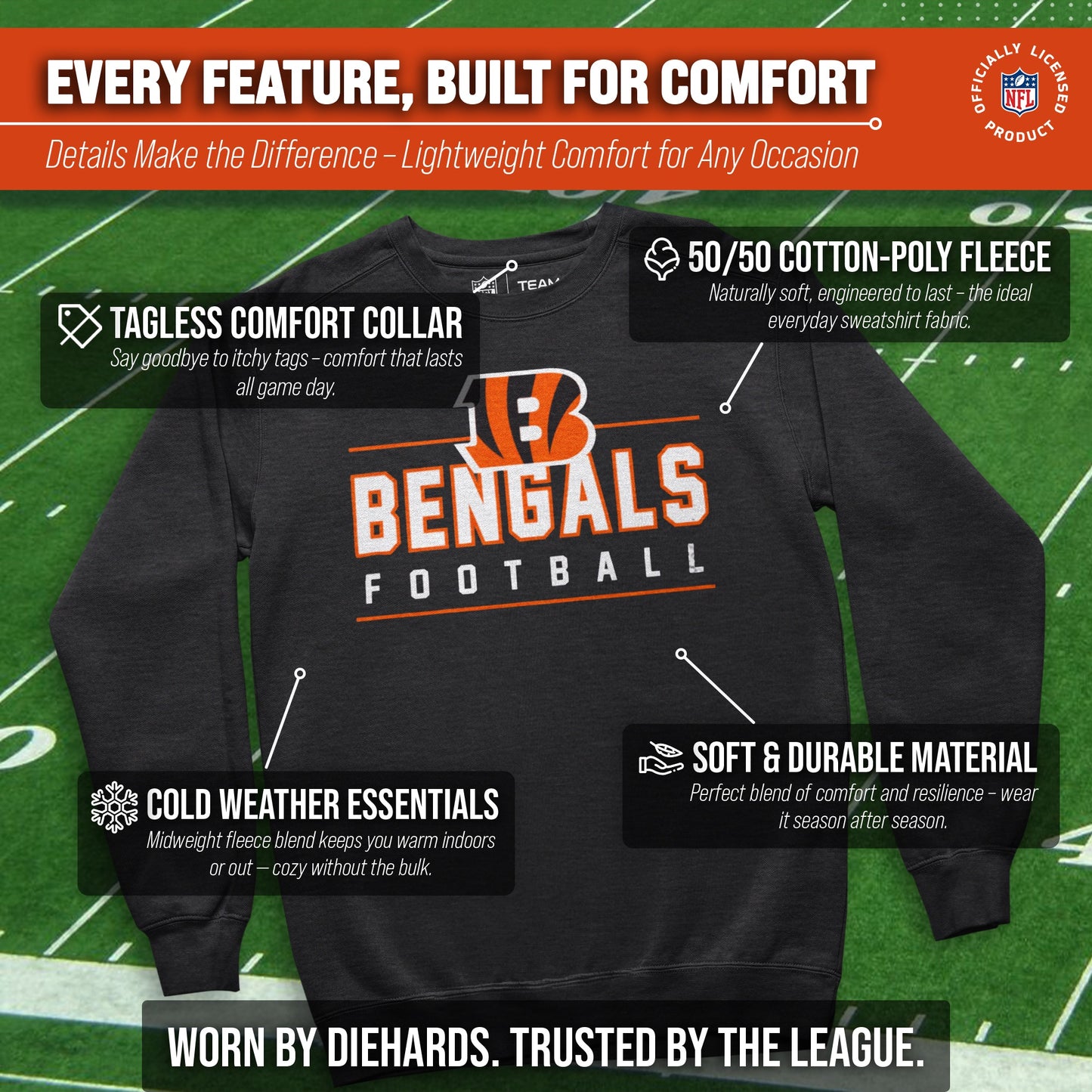 Cincinnati Bengals NFL Adult True Fan Crewneck Sweatshirt - Charcoal