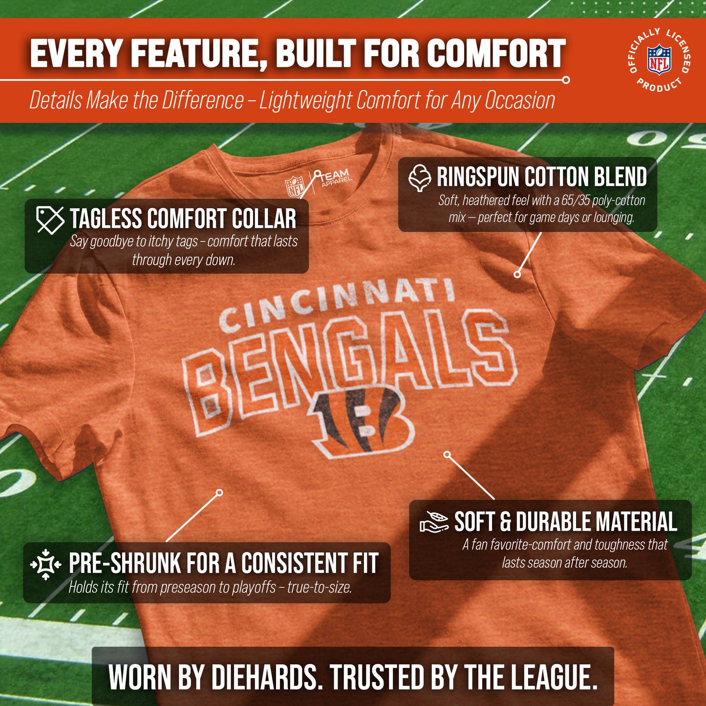 Cincinnati Bengals NFL Starting Fresh Short Sleeve Heather T-Shirt - Orange