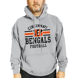 Cincinnati Bengals NFL Team Stripe Hooded Sweatshirt- Soft Pullover Sports Hoodie For Men & Women - Sport Gray