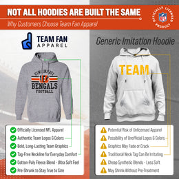 Cincinnati Bengals NFL Team Stripe Hooded Sweatshirt- Soft Pullover Sports Hoodie For Men & Women - Sport Gray