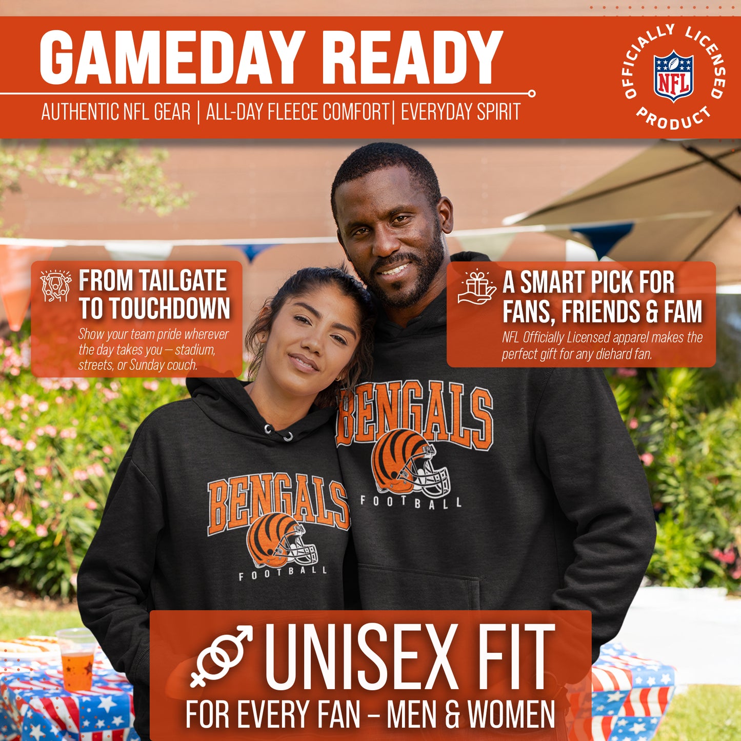 Cincinnati Bengals NFL Adult Unisex All Star Soft Fleece Hooded Sweatshirt - Black Heather