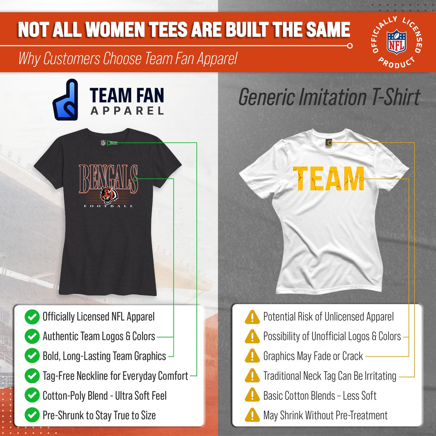 Cincinnati Bengals NFL Womens Overtime Blueprint Tag-Less T-Shirt - Black