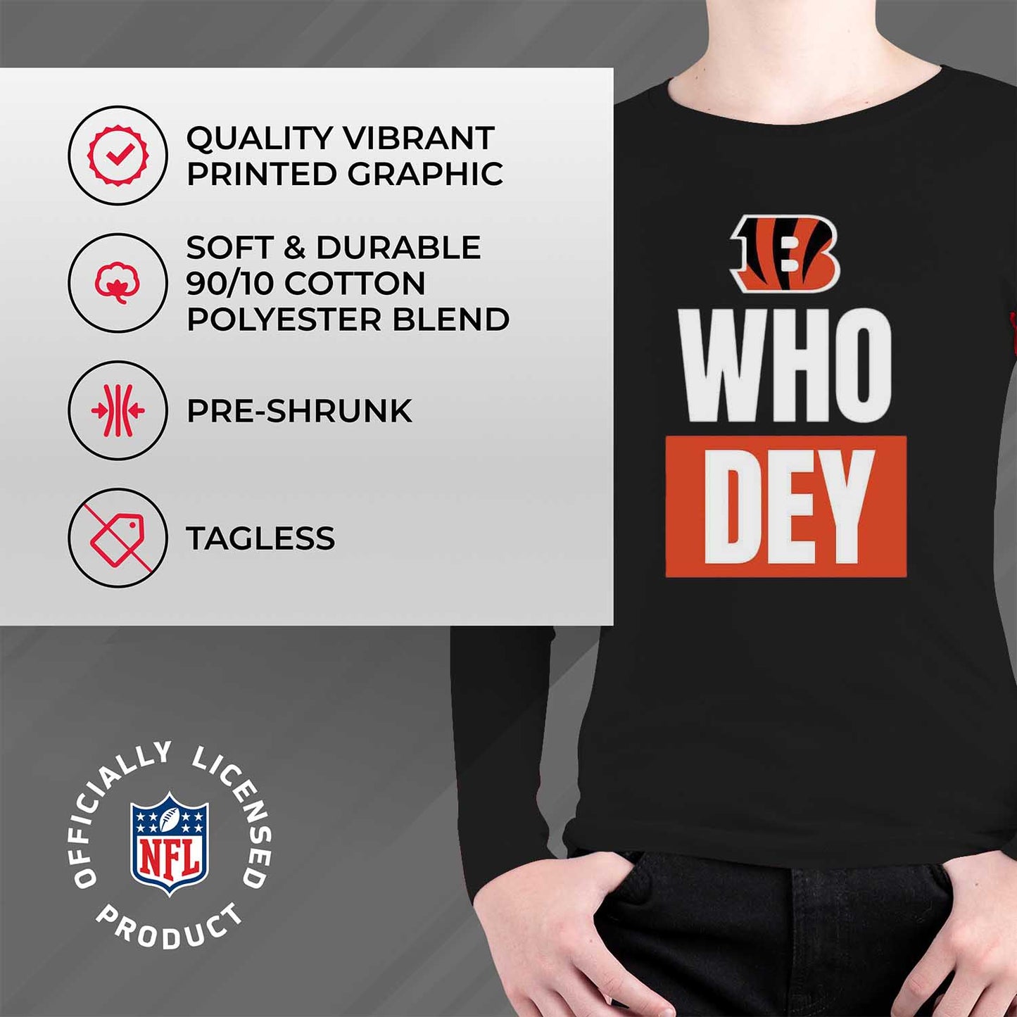 Cincinnati Bengals NFL Youth Team Slogan crewneck Sweatshirt - Black