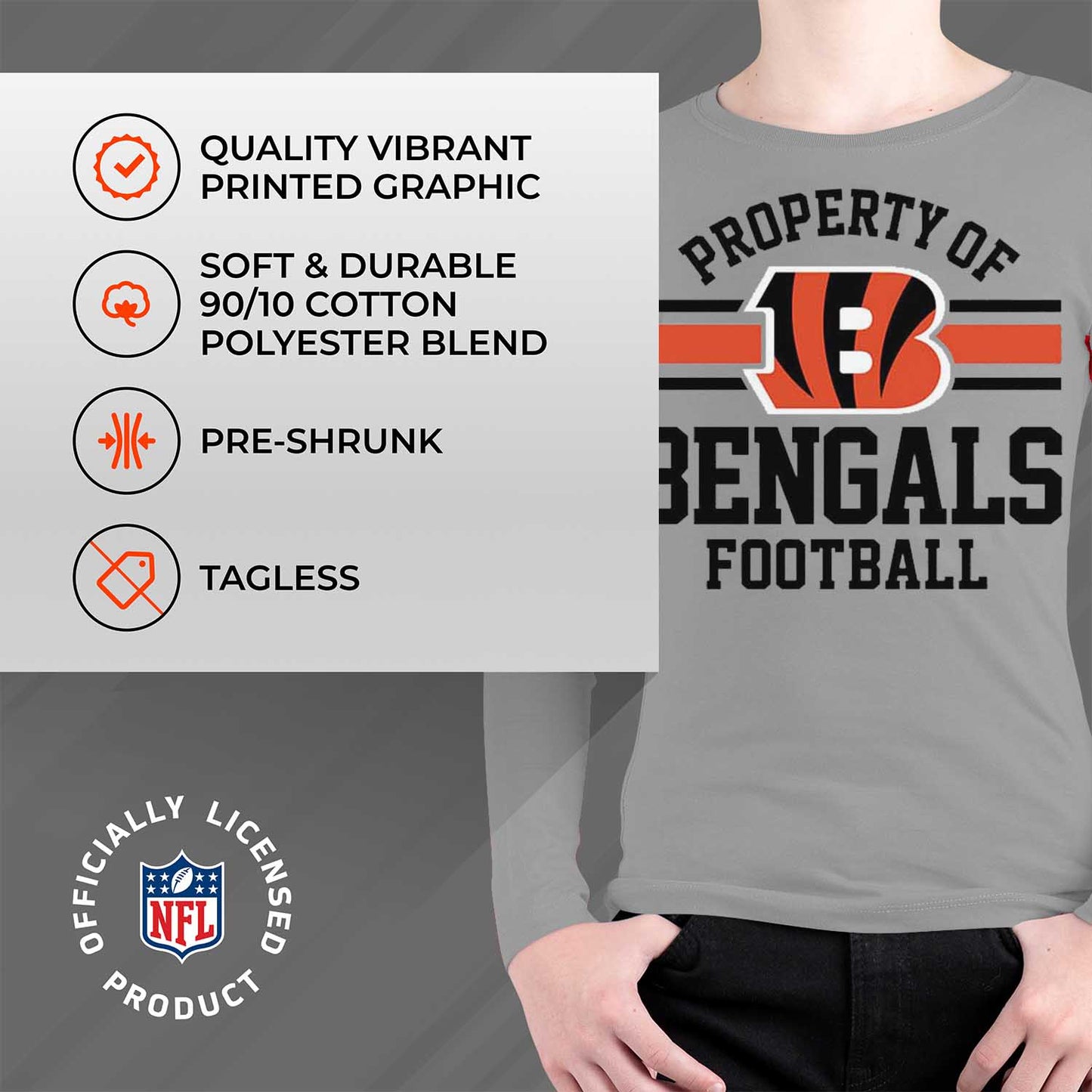 Cincinnati Bengals NFL Youth Property Of Long Sleeve Lightweight T Shirt - Sport Gray