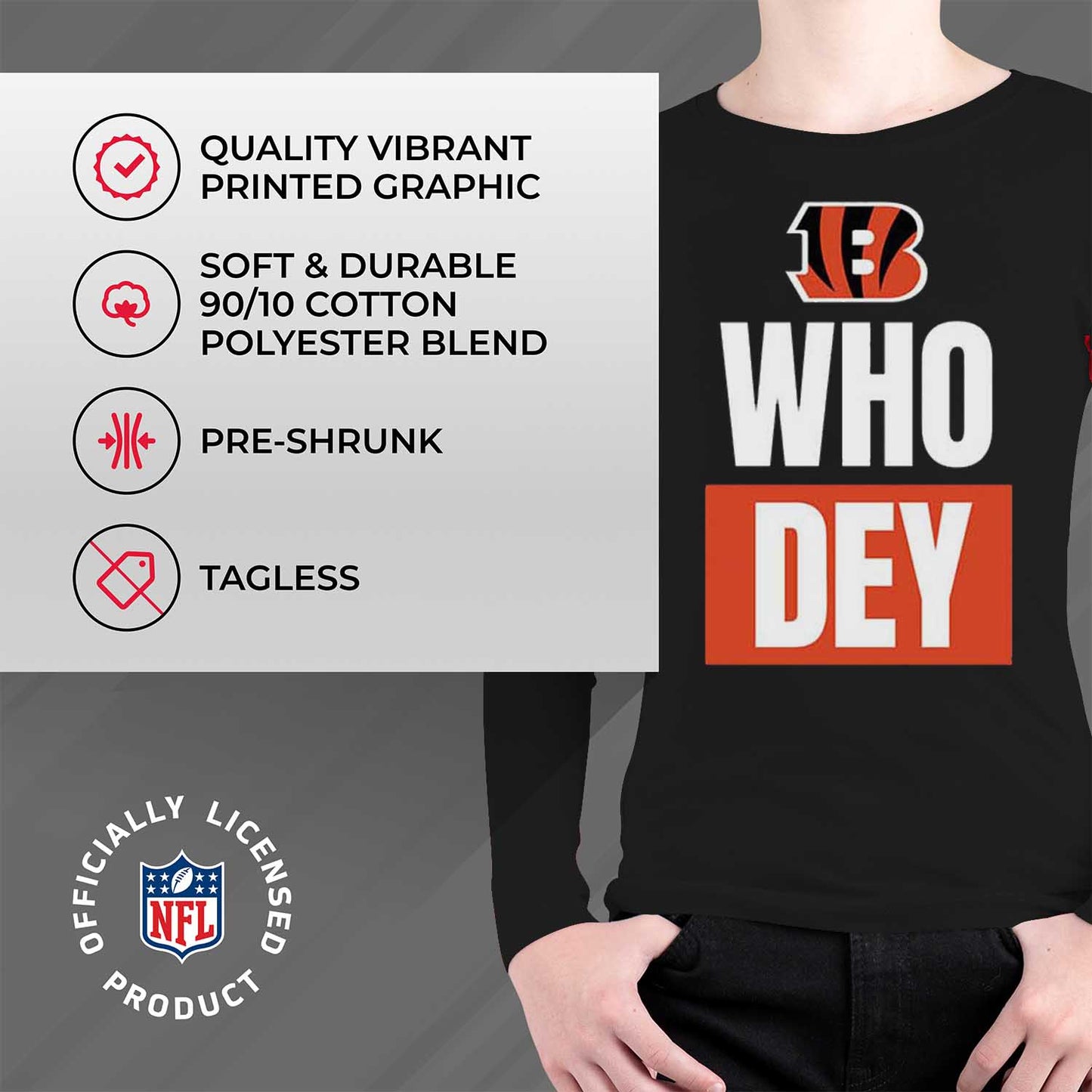 Cincinnati Bengals NFL Youth Team Slogan Long Sleeve Shirt  - Black
