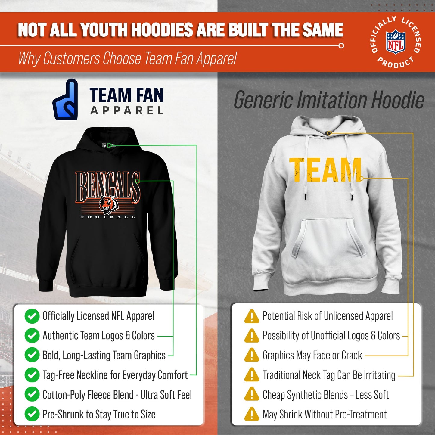 Cincinnati Bengals NFL Youth Overtime Blueprint Football Fleece Hooded Sweatshirt - Black