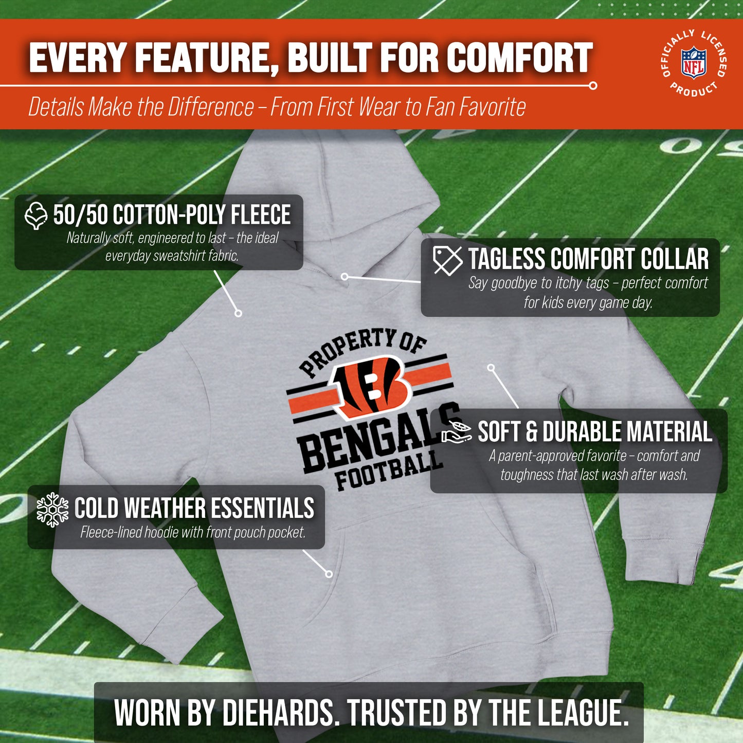 Cincinnati Bengals NFL Youth Property Of Hooded Sweatshirt - Sport Gray