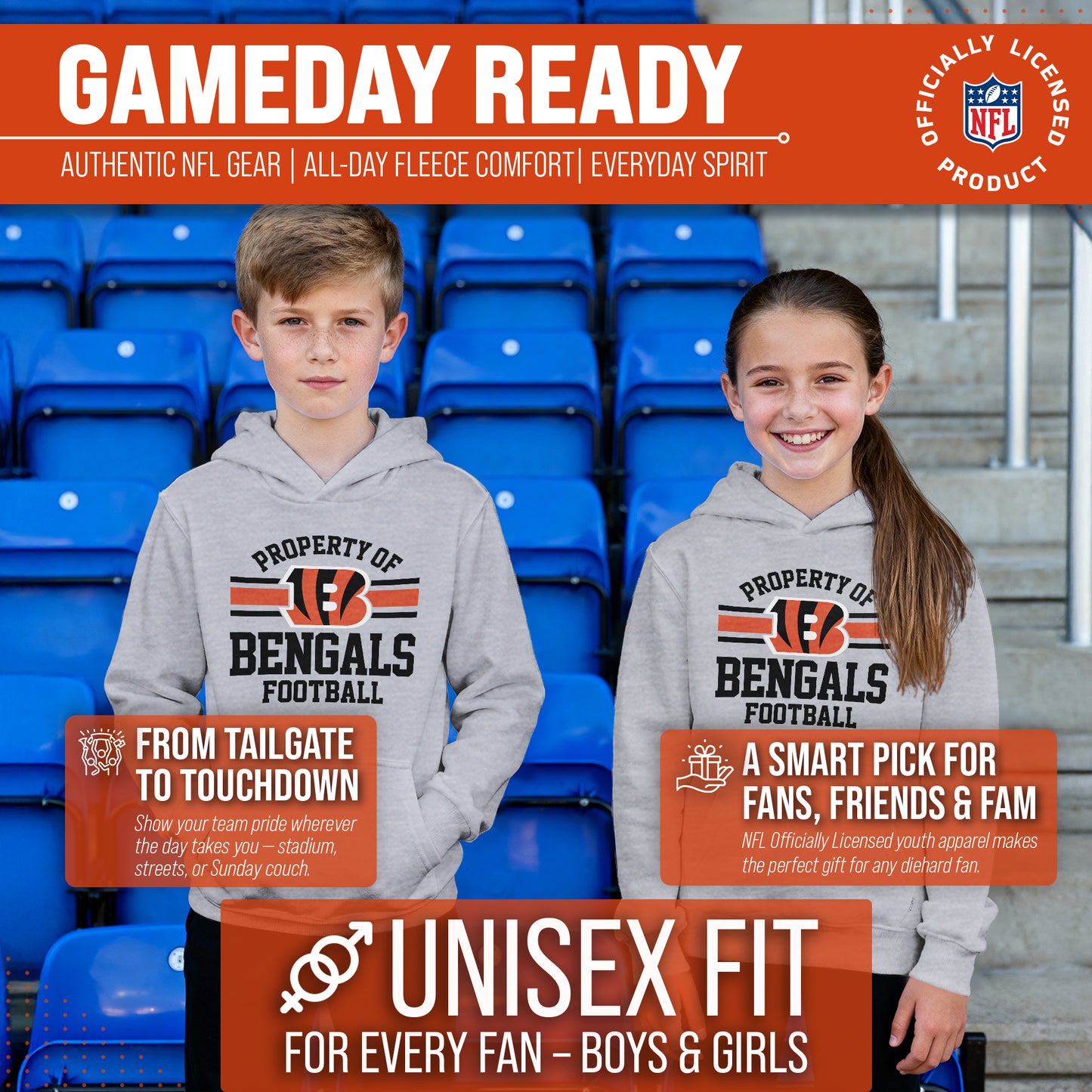 Cincinnati Bengals NFL Youth Property Of Hooded Sweatshirt - Sport Gray