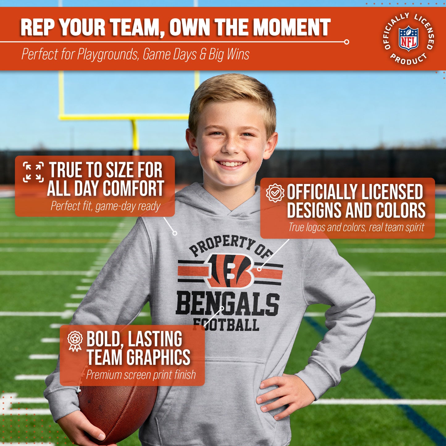 Cincinnati Bengals NFL Youth Property Of Hooded Sweatshirt - Sport Gray