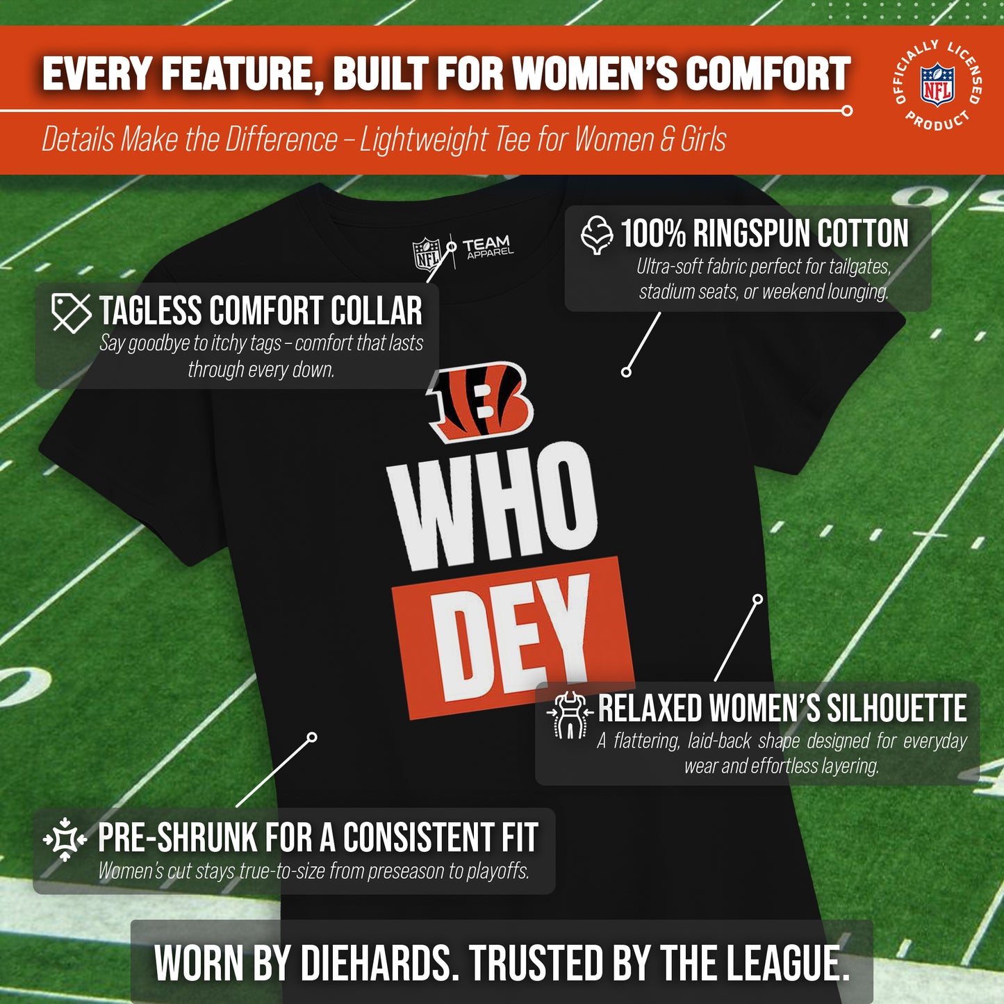 Cincinnati Bengals NFL Womens Team Slogan Short Sleeve Tshirt - Black