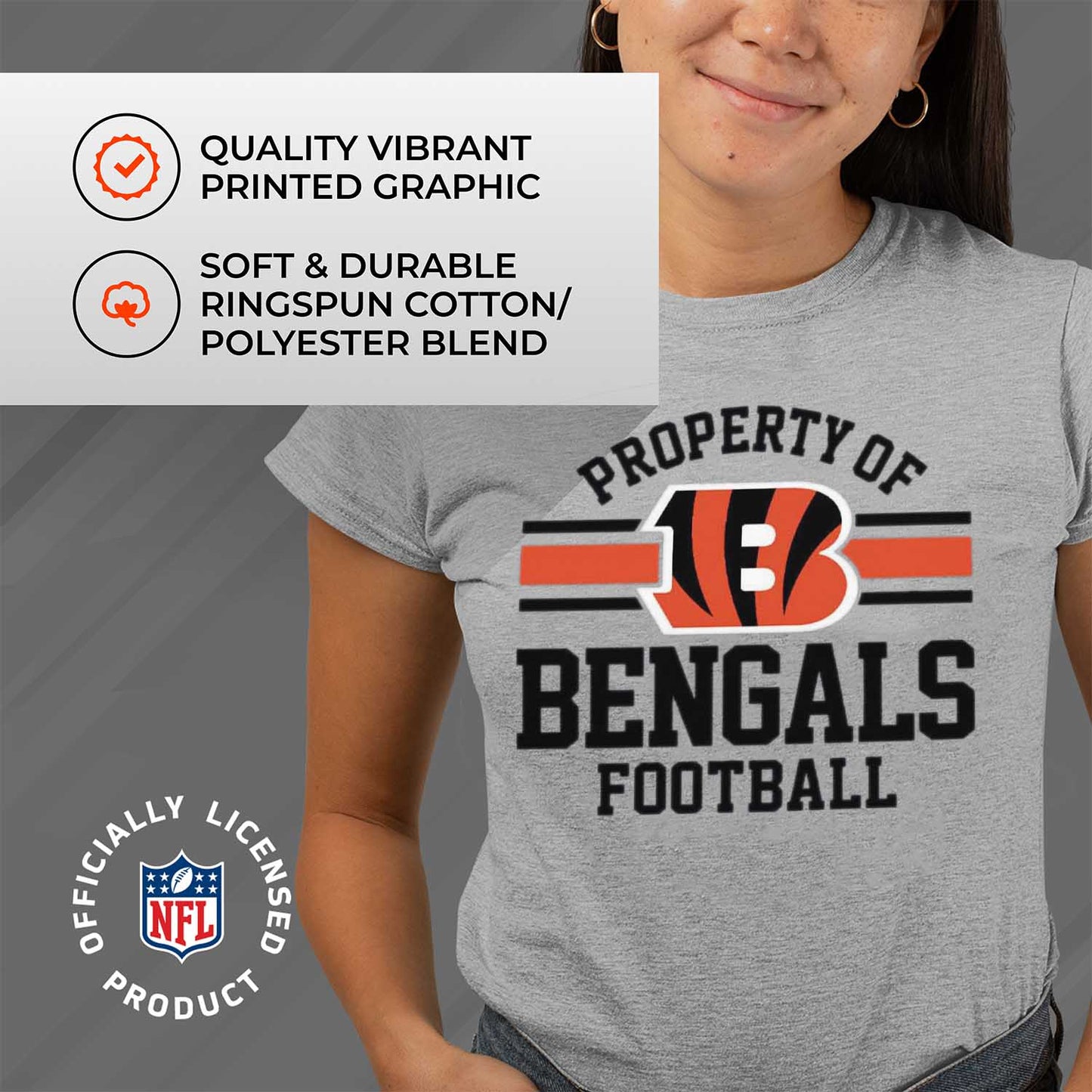 Cincinnati Bengals NFL Women's Property Of Lightweight Plus Size T-Shirt - Sport Gray