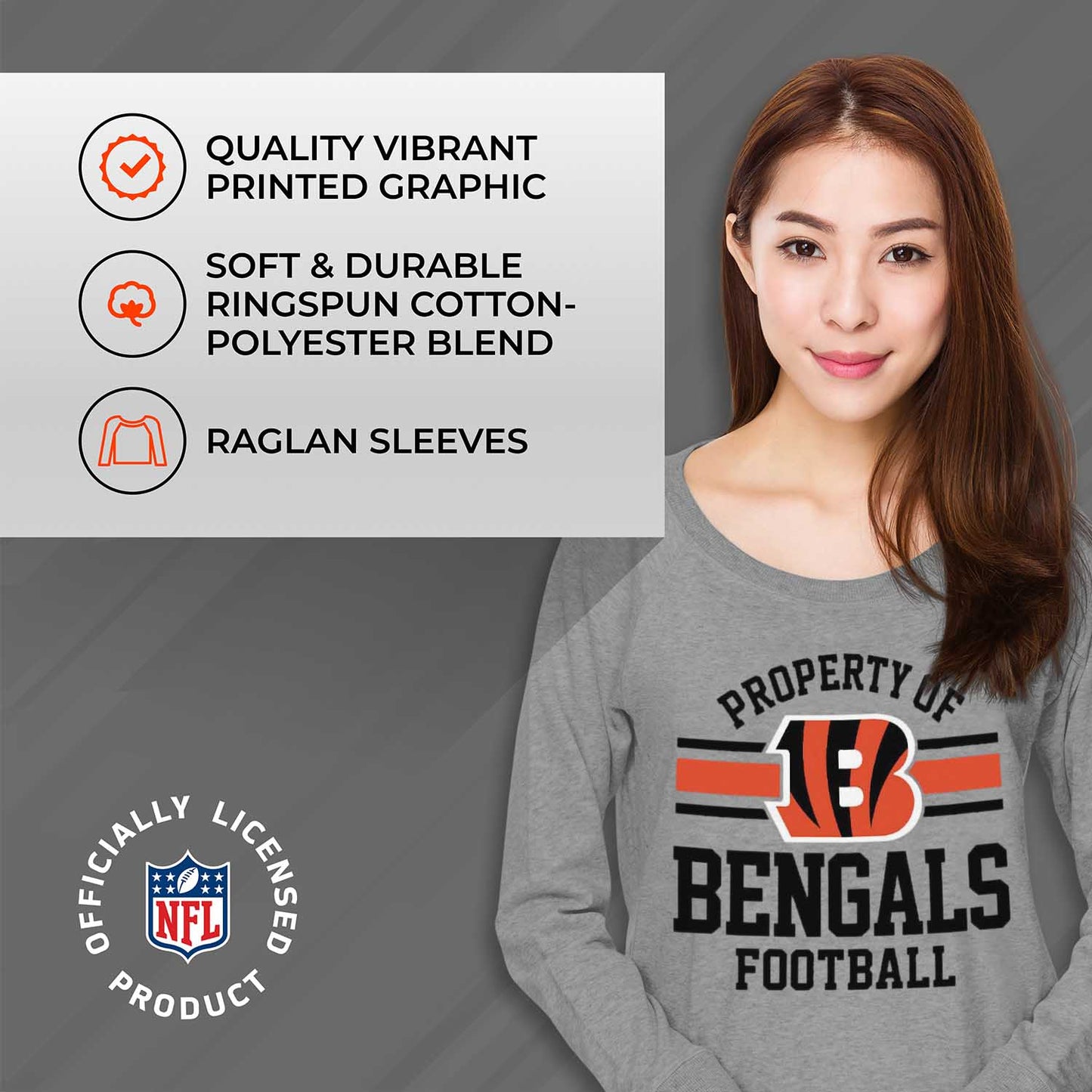 Cincinnati Bengals NFL Womens Plus Size Property of Lightweight Crew Neck - Sport Gray