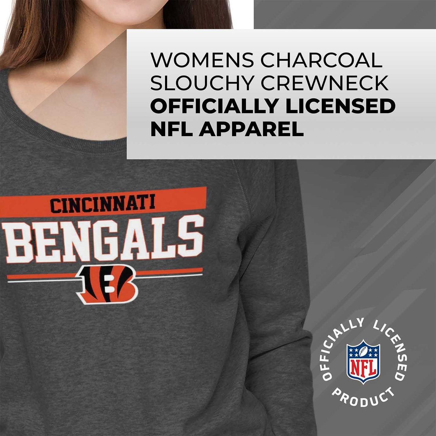 Cincinnati Bengals NFL Womens Team Block French Terry Slouchy Top - Charcoal
