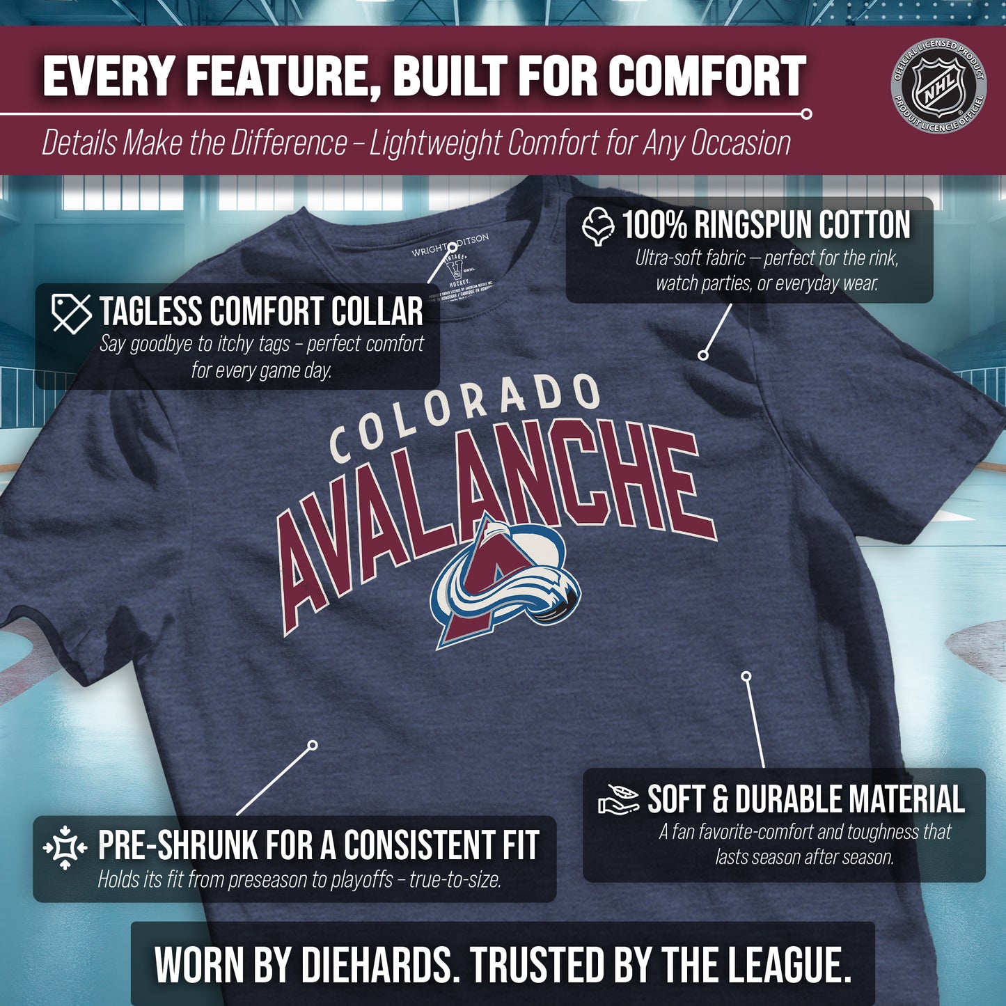 Colorado Avalanche NHL Adult Powerplay Heathered Unisex T-Shirt - Navy