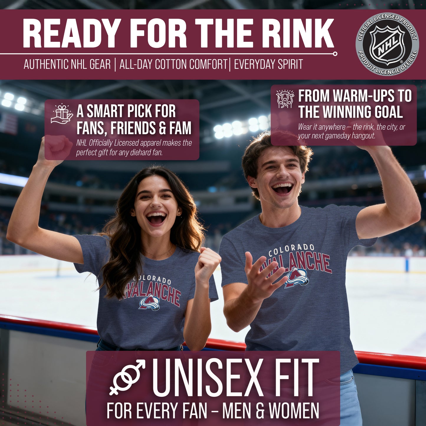 Colorado Avalanche NHL Adult Powerplay Heathered Unisex T-Shirt - Navy