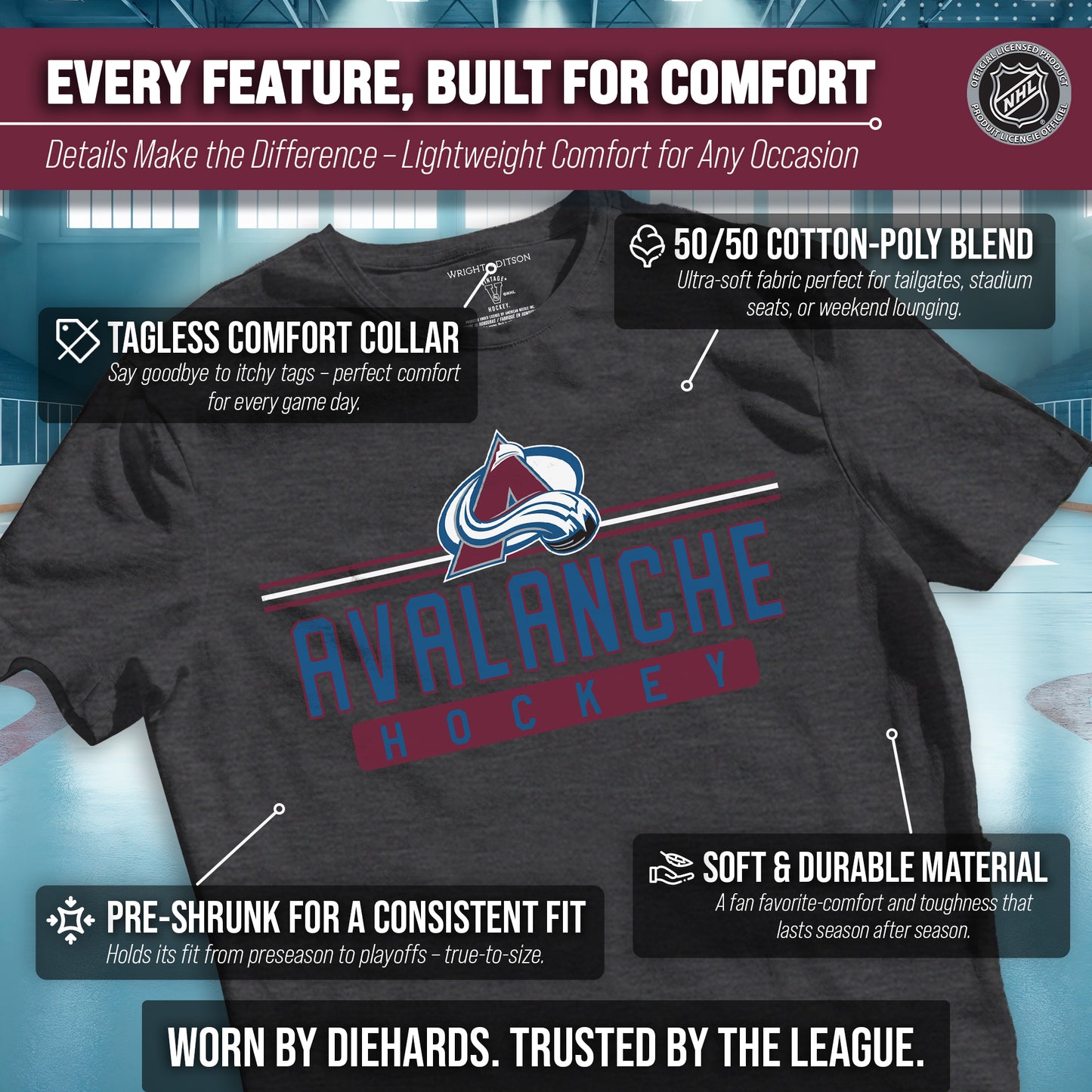 Colorado Avalanche Adult NHL Heather Charcoal True Fan Hockey T-Shirt - Charcoal